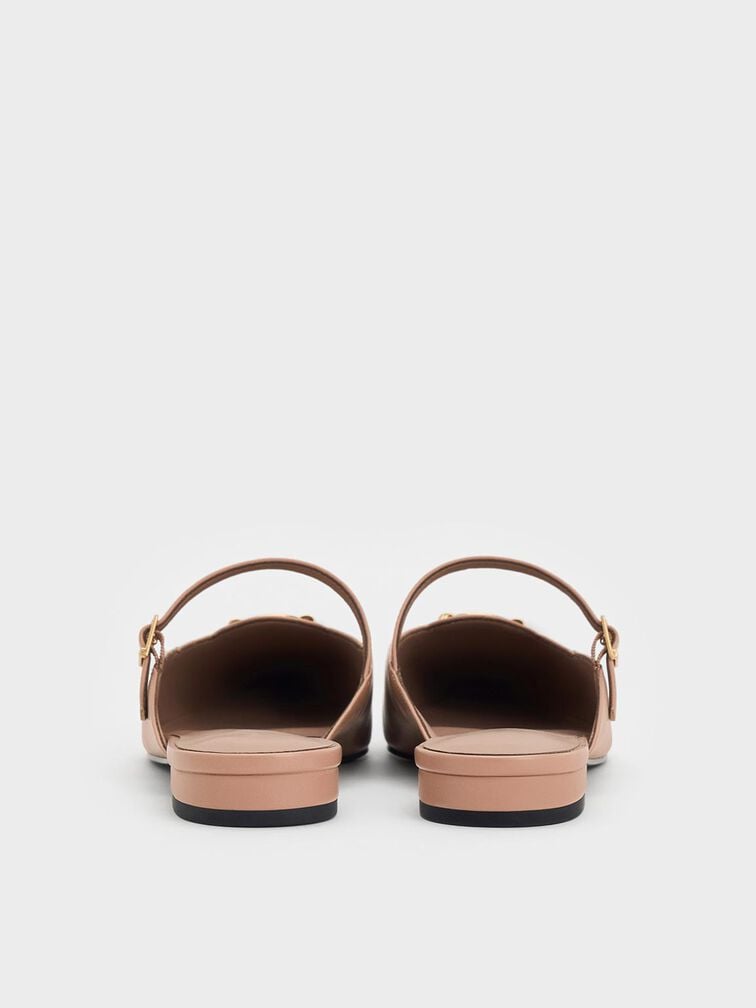 Metallic-Accent Pointed-Toe Mary Jane Mules, Nude, hi-res