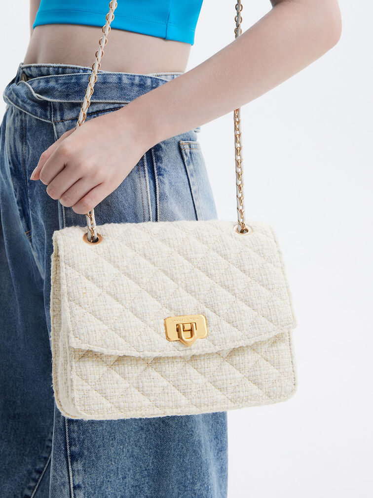 Charles & Keith Quilted Chain Strap Bag in White