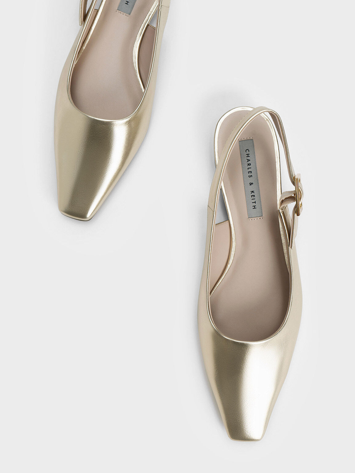 Gold Metallic Tapered Square Toe Slingback Flats CHARLES KEITH SA