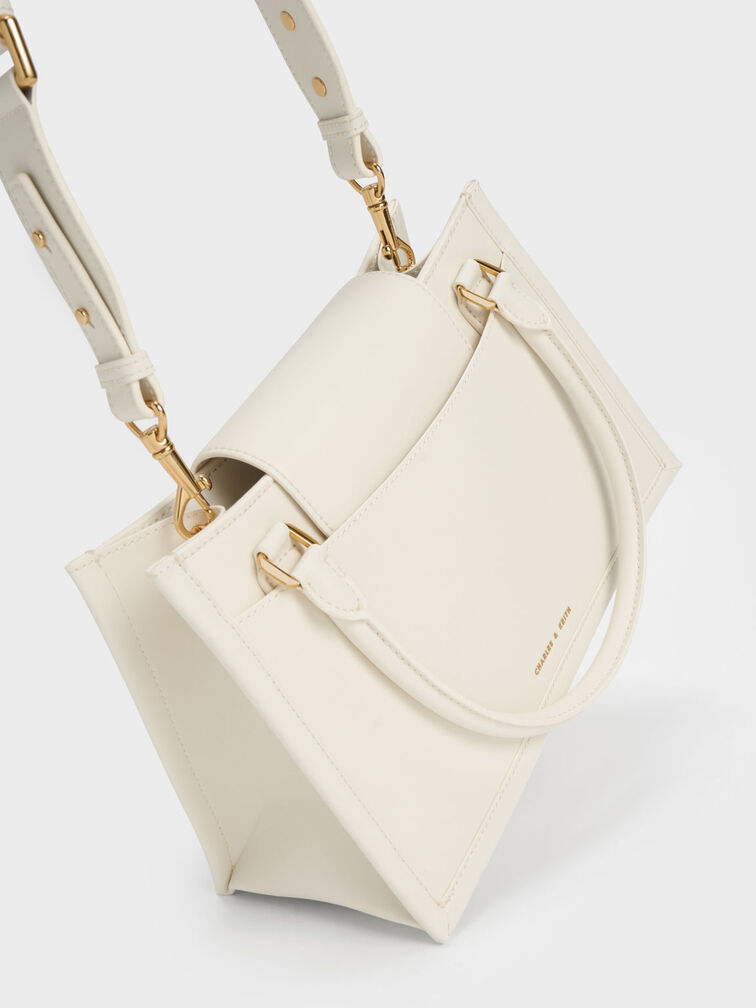 Roza Scarf Quilted Trapeze Bag, Cream, hi-res