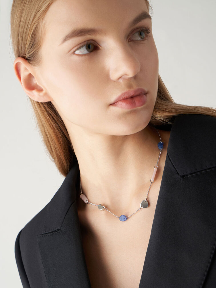 Resin Embellished Chain Link Choker, Silver, hi-res