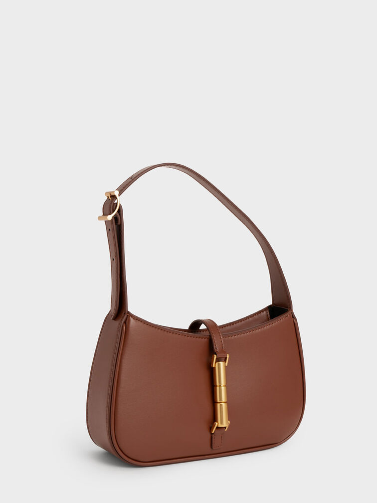 Cesia Metallic Accent Shoulder Bag, Brown, hi-res