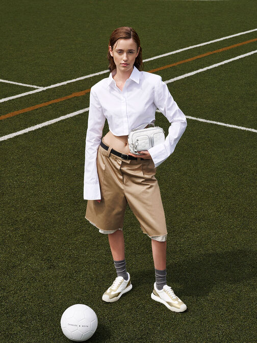 Nylon Low-Top Sneakers, Gold, hi-res