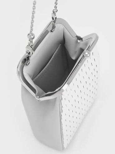 Disc-Embellished Chain Handle Pouch, Silver, hi-res
