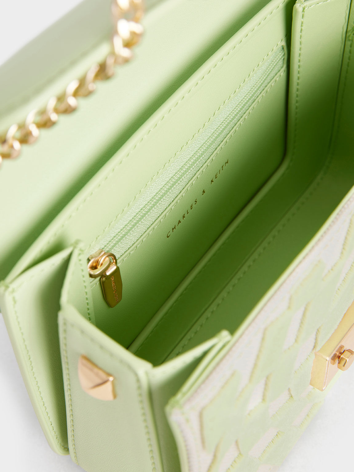 Metallic Push-Lock Chain Bag, Mint Green, hi-res