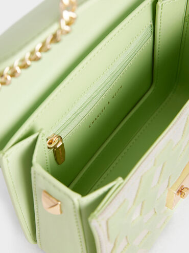 Alva Checkered Push-Lock Chain Bag, Mint Green, hi-res