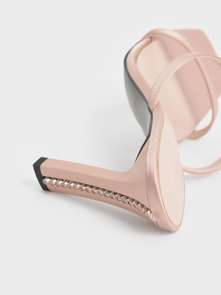 Recycled Polyester Gem Ankle-Strap Sandals, Beige, hi-res
