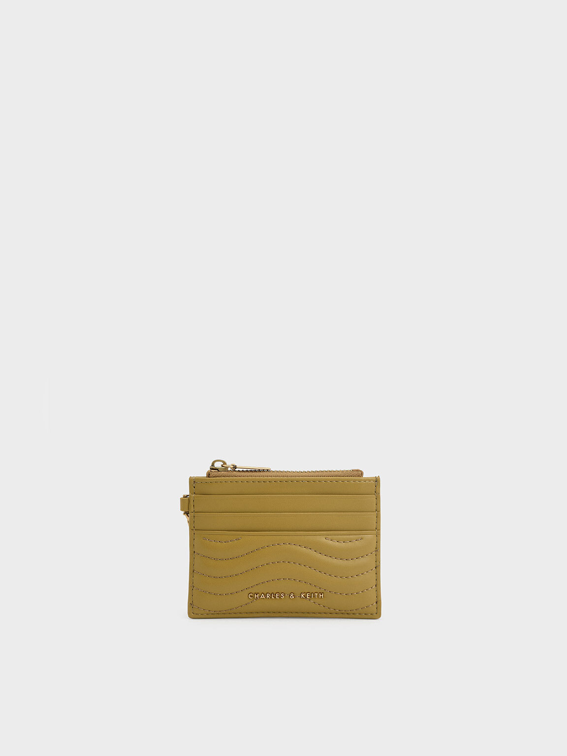 Aubrielle Stitch-Trim Zip Card Holder, Mustard, hi-res