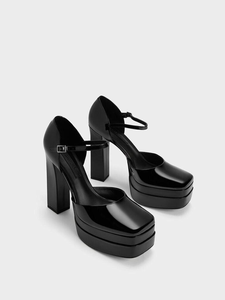 حذاء بامب دورساي بكعب سميك, Black Patent, hi-res