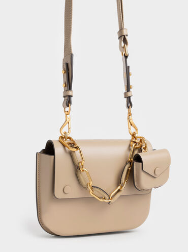 Amber Chain Handle Push-Lock Handbag, Sand, hi-res