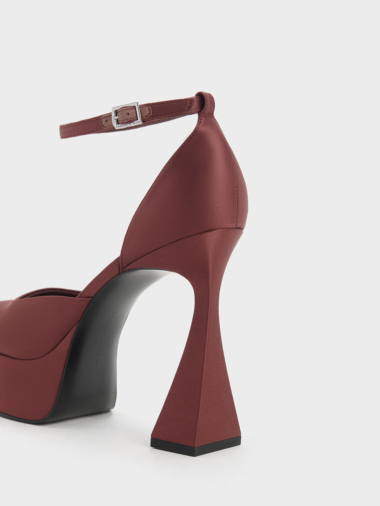 Recycled Polyester Flared Heel D'Orsay Pumps, Maroon, hi-res