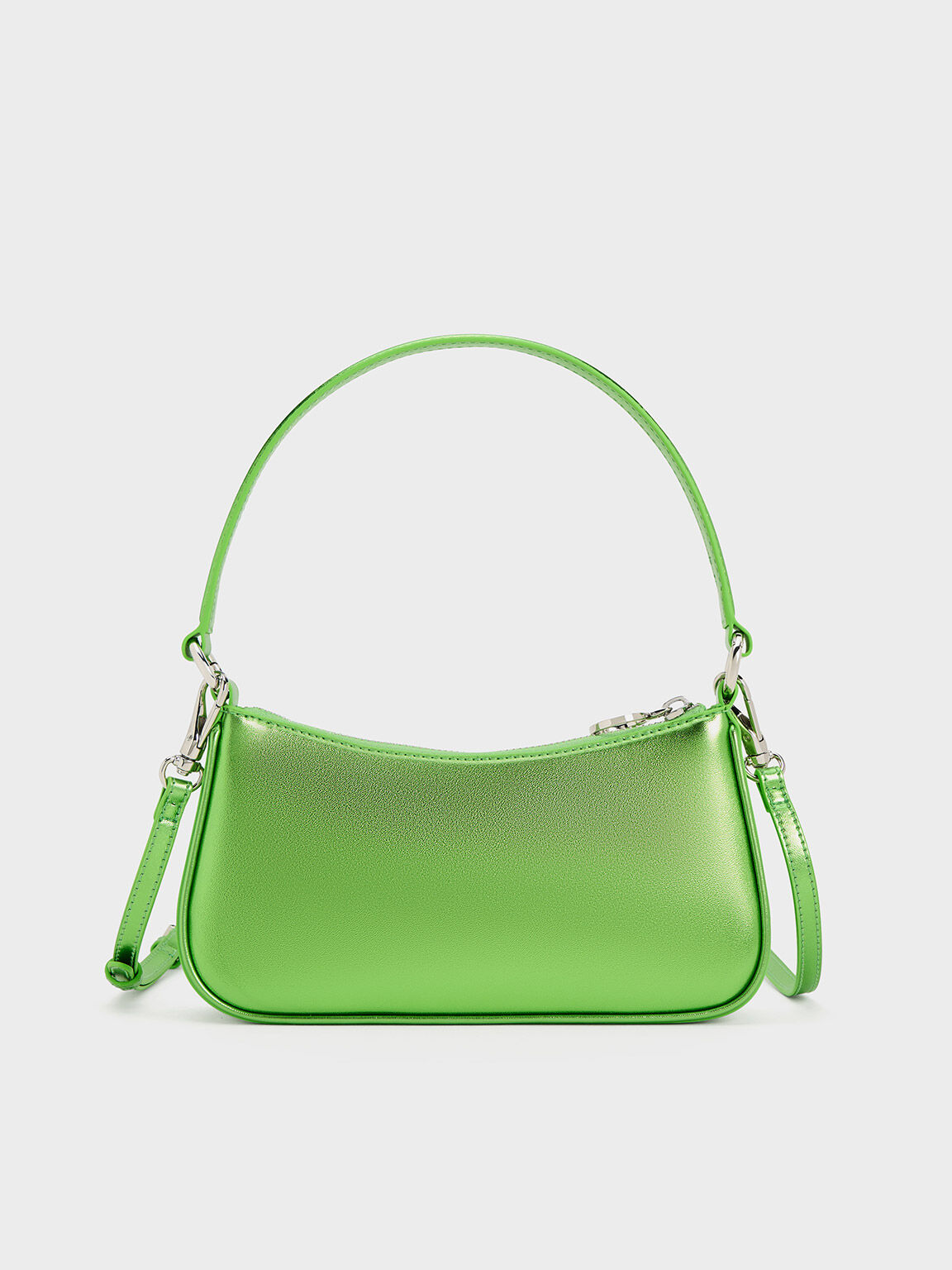 Green Metallic Curved Shoulder Bag - CHARLES & KEITH SA Green Metallic Curved Shoulder Bag - CHARLES & KEITH SA