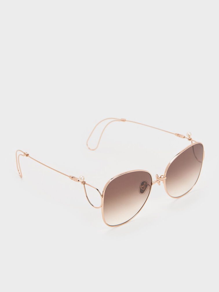 نظارات شمسية بإطار سلكي على شكل فراشة, روز جولد, hi-res