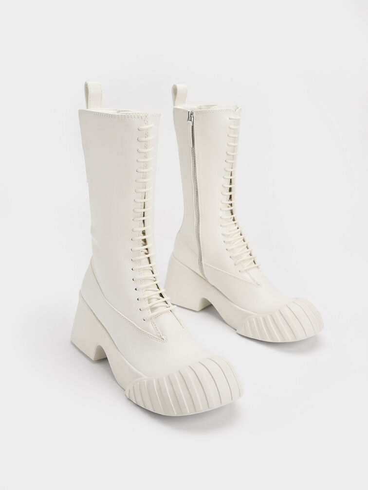 Adrian Chunky Sole Lace-Up Boots, Chalk, hi-res