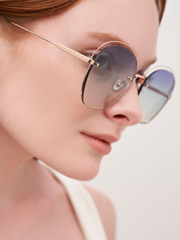 Multi-Tinted Cut-Out Butterfly Sunglasses, Rose Gold, hi-res