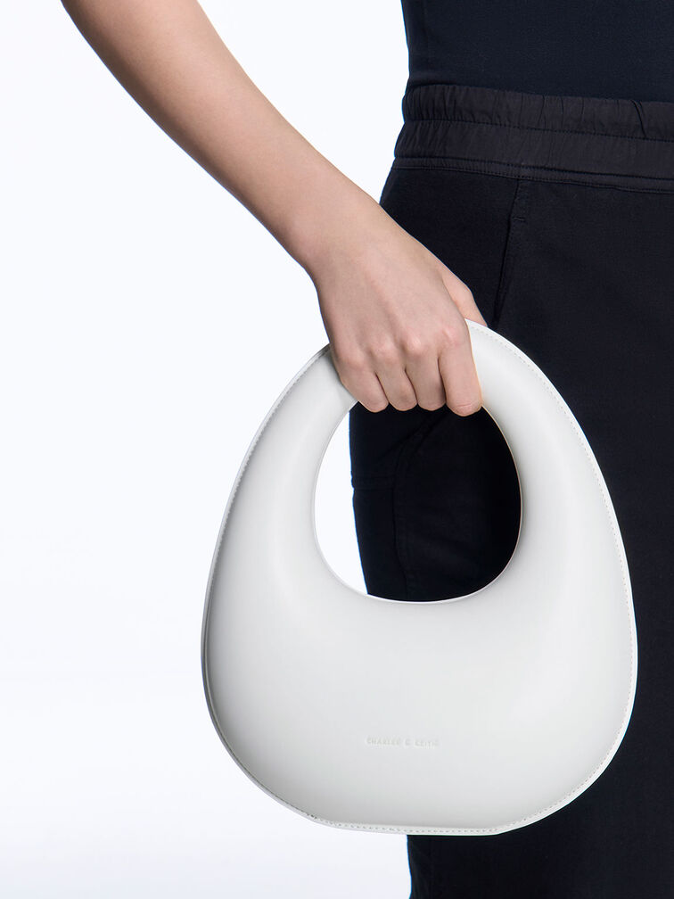 Sculptural Top Handle Moon Bag, White, hi-res