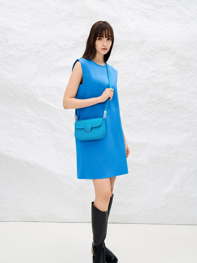 Koa Square Push-Lock Shoulder Bag, Blue, hi-res