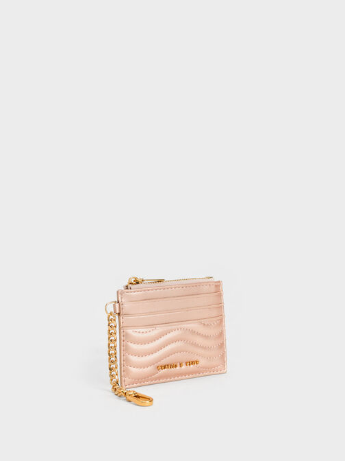 Aubrielle Stitch-Trim Zip Card Holder, Rose Gold, hi-res