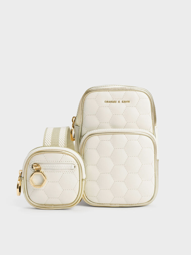 Textured Elongated Crossbody Bag, Gold, hi-res