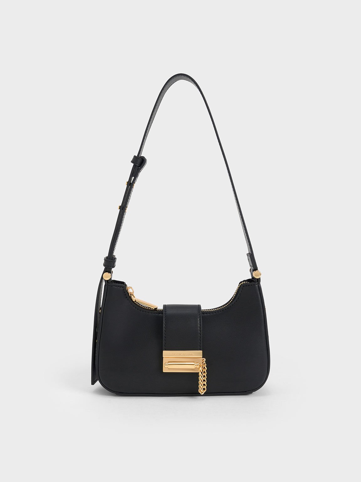 Black Metallic Accent Belted Bag - CHARLES & KEITH SA