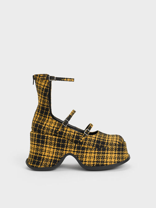 Carlisle Checkered Platform Mary Janes, Yellow, hi-res