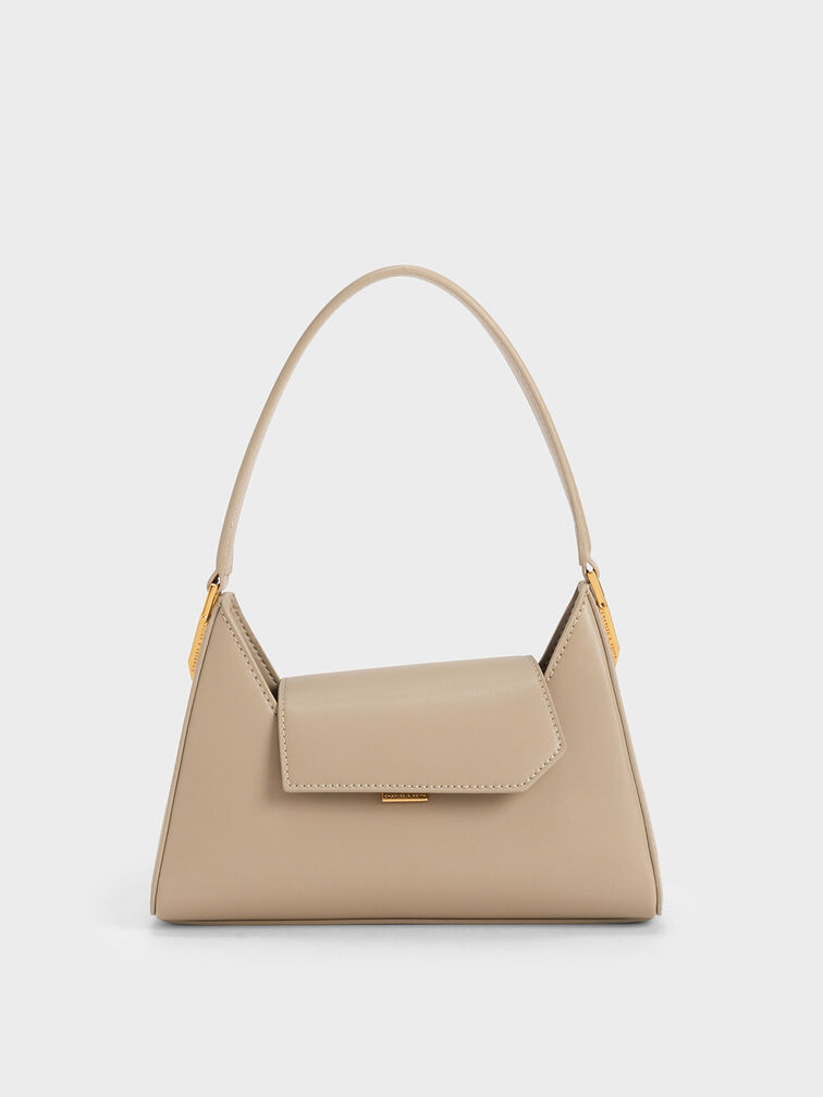 Front Flap Trapeze Shoulder Bag, Sand, hi-res