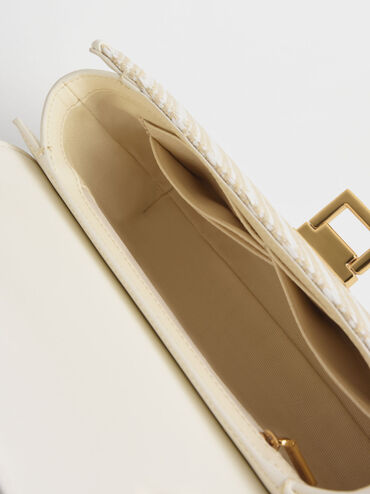 Chain Handle Shoulder Bag - White, White, hi-res