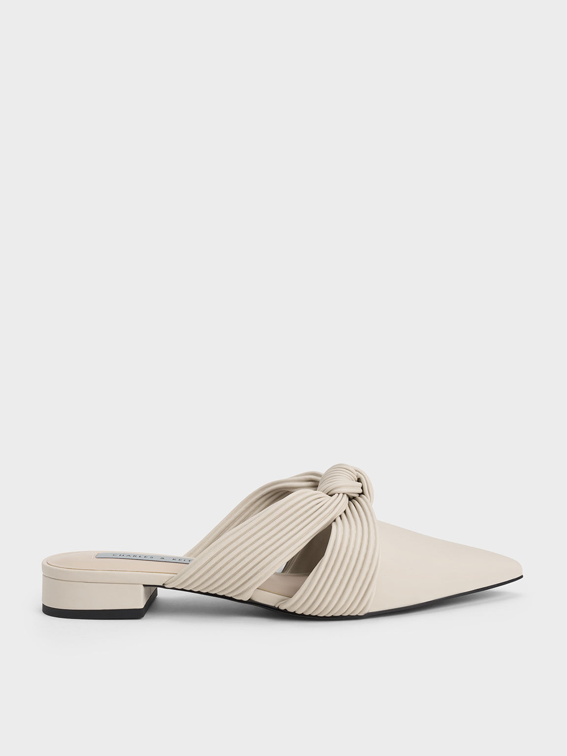 Knotted Pleated Mules, Chalk, hi-res