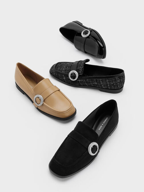 Crystal-Embellished Buckle Loafers, Camel, hi-res