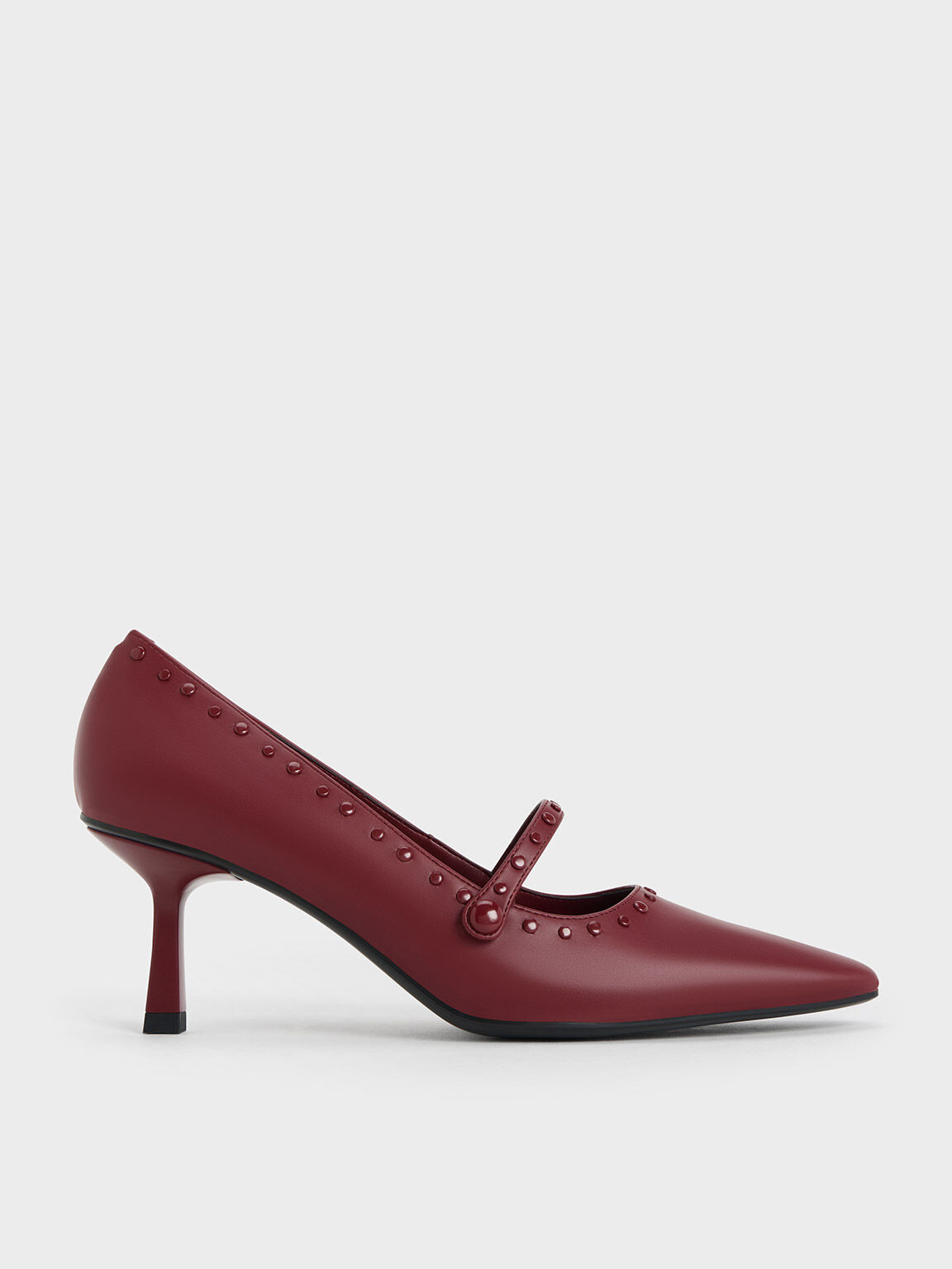 Burgundy Studded Pointed Toe Block Heel Mules CHARLES KEITH SA