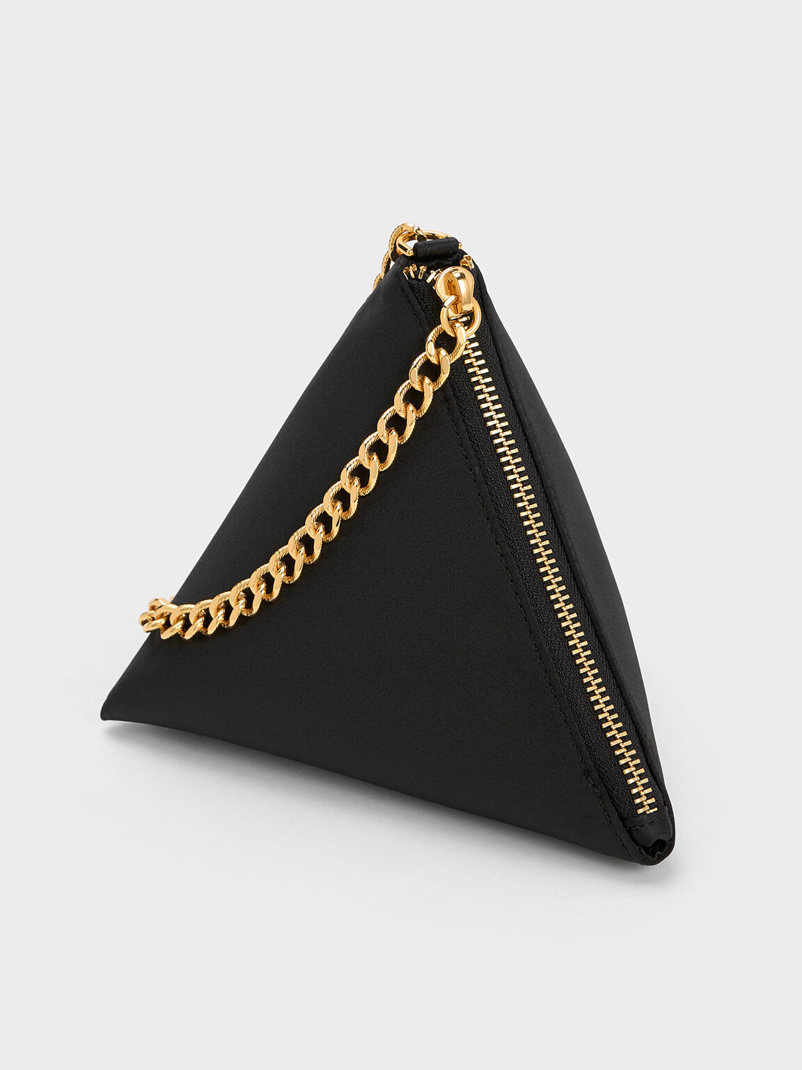 Hera Satin Pyramid Clutch, Black, hi-res
