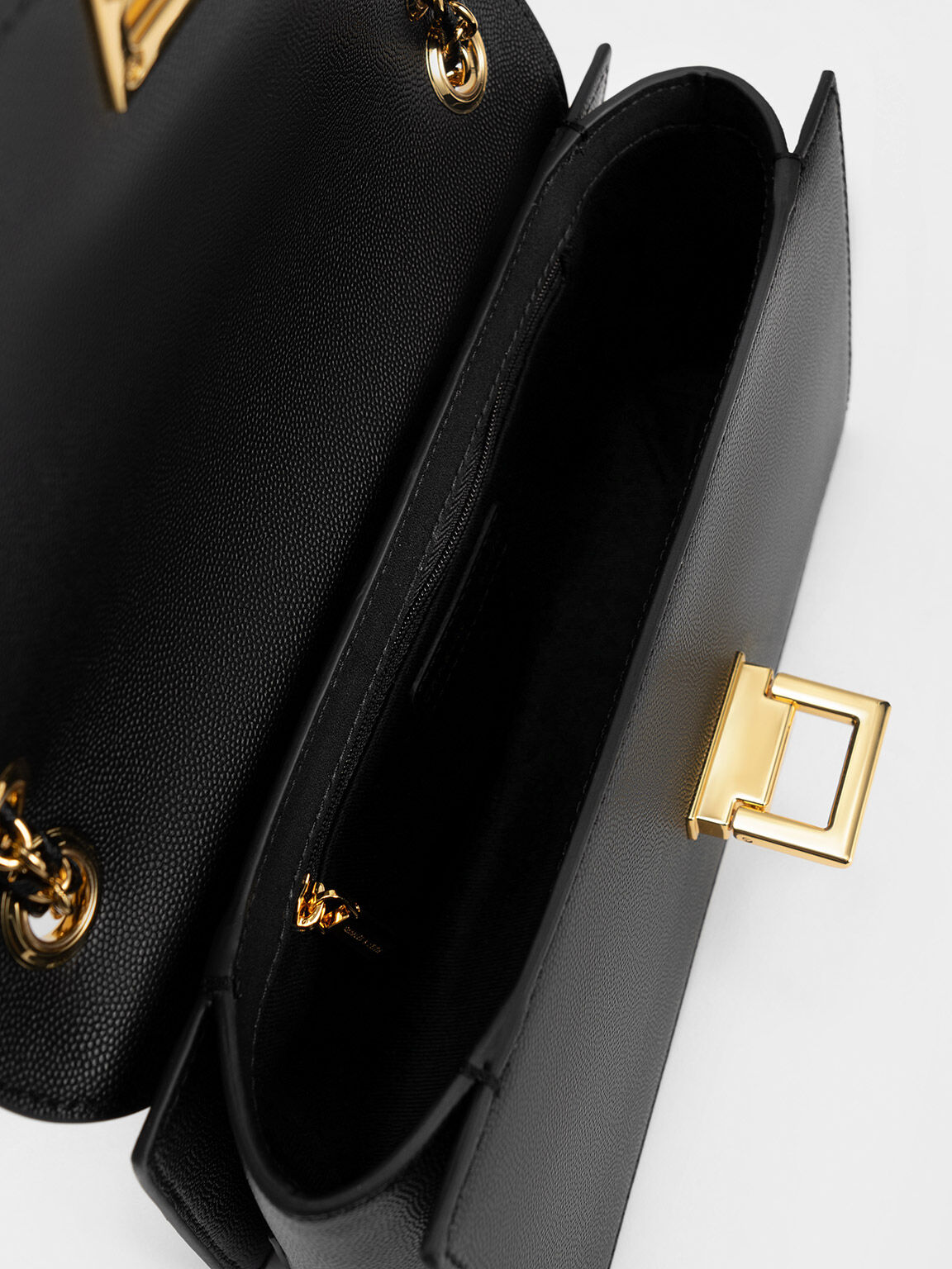 Black Metallic Accent Front Flap Bag - CHARLES & KEITH SA