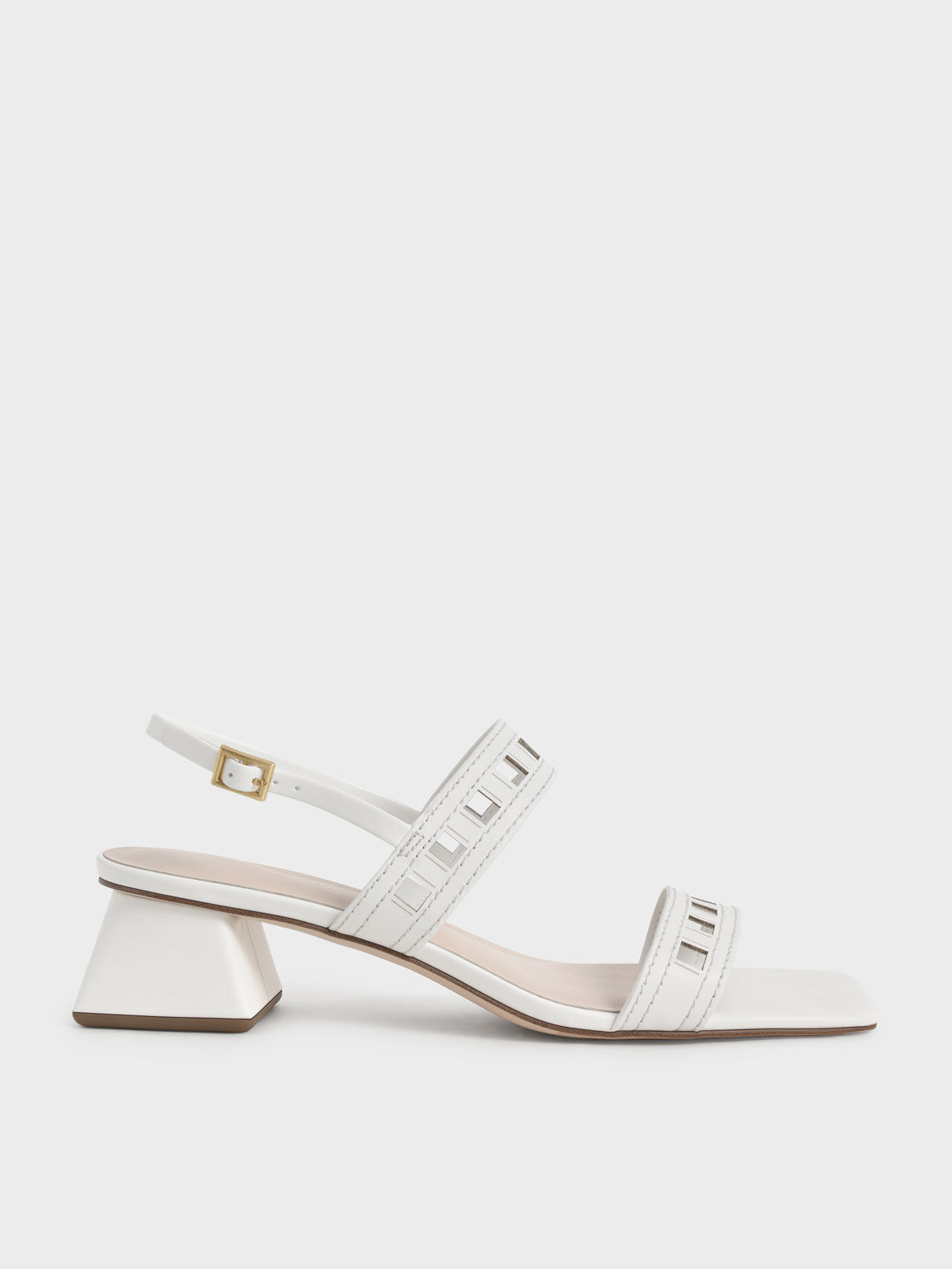 Cut-Out Heeled Slingback Sandals, White, hi-res