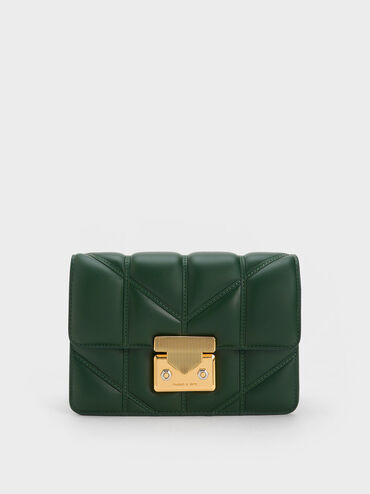 حقيبة يودورا مربعة بتصميم مضلع, أخضر غامق, hi-res