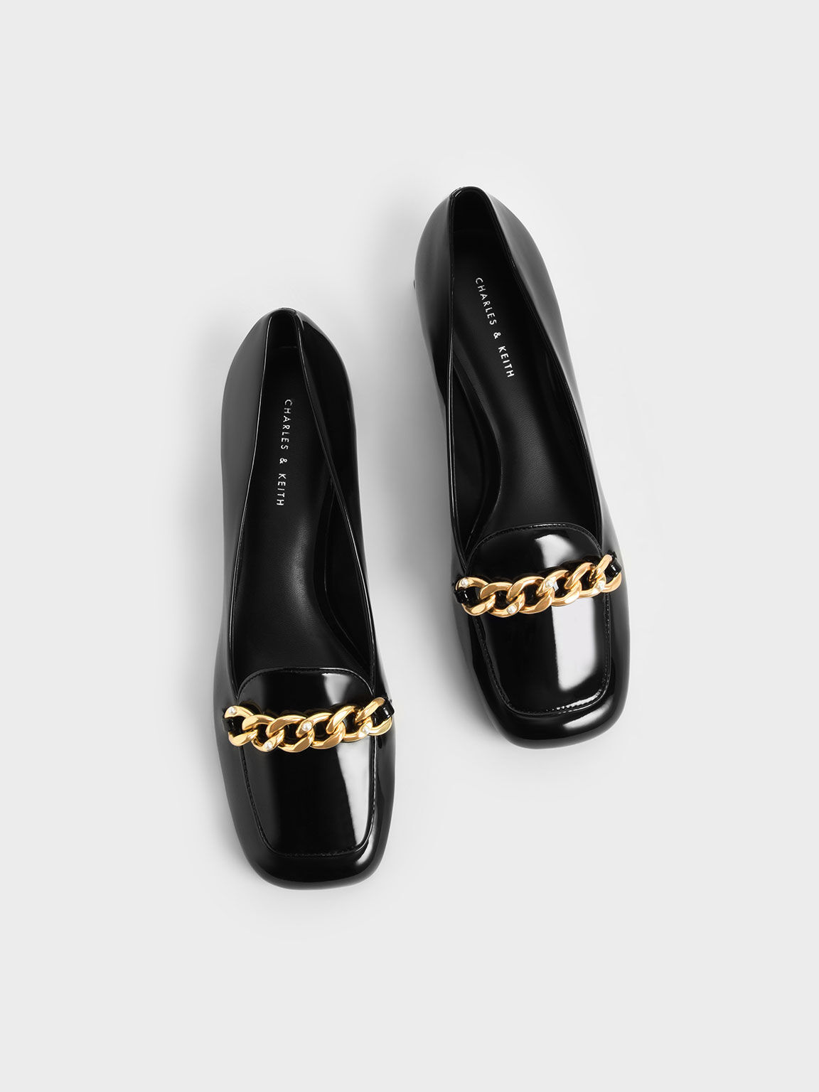 Link detail patent leather loafers online