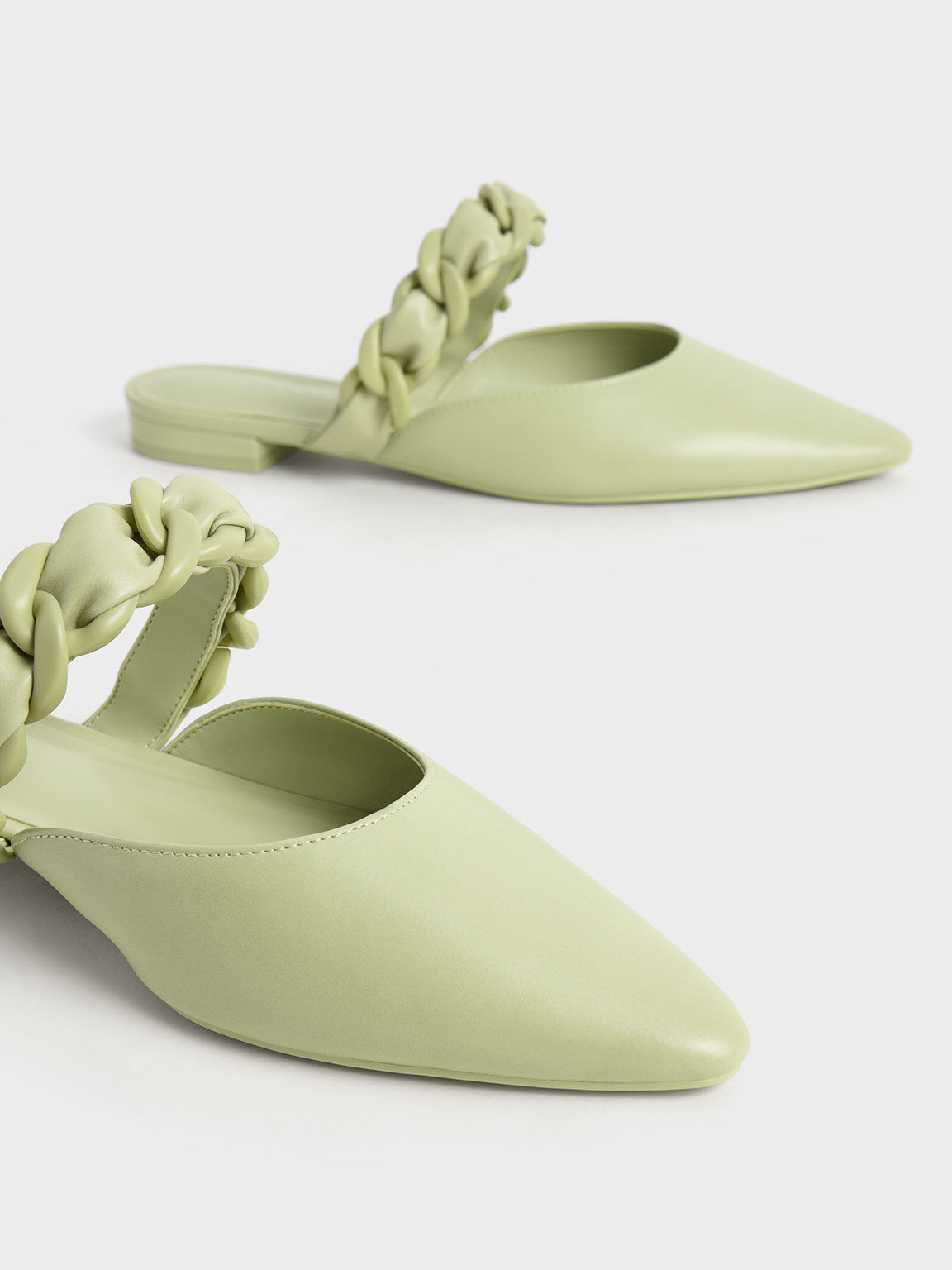 Braided Chain-Link Flat Mules, Sage Green, hi-res