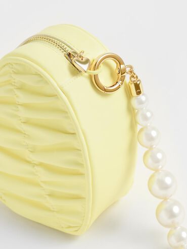 Bead Handle Heart Evening Bag, Yellow, hi-res