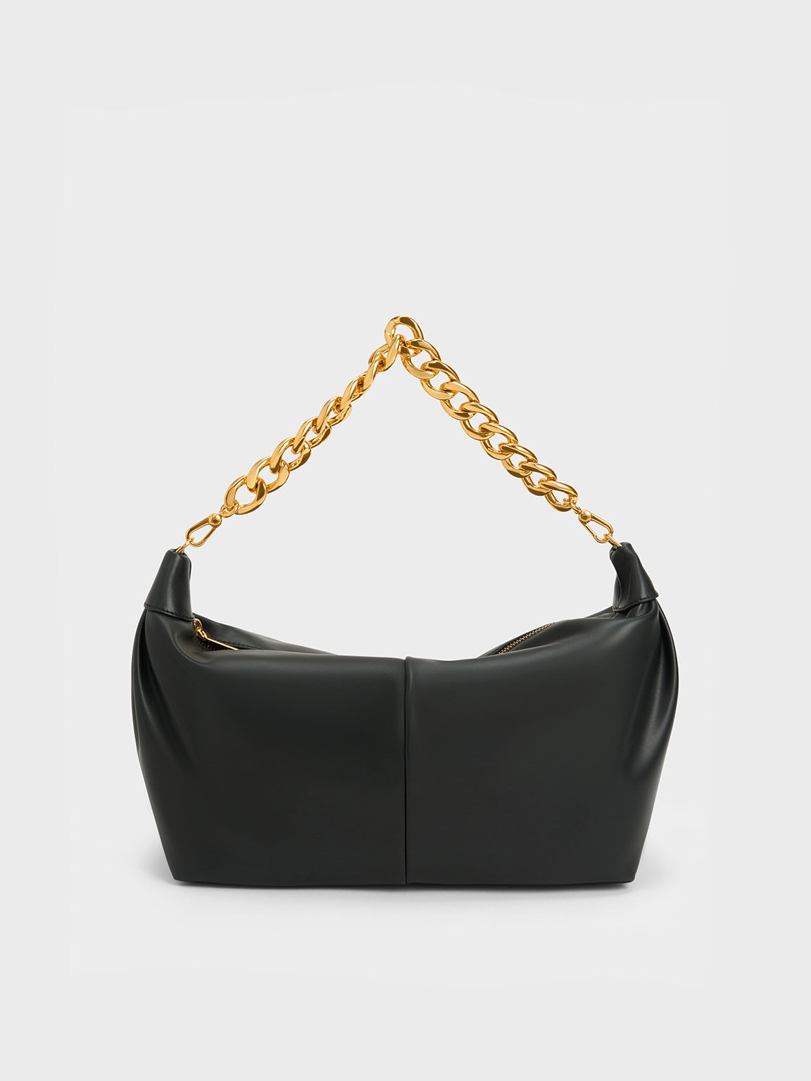 Chunky Chain Link Hobo Bag, Black, hi-res