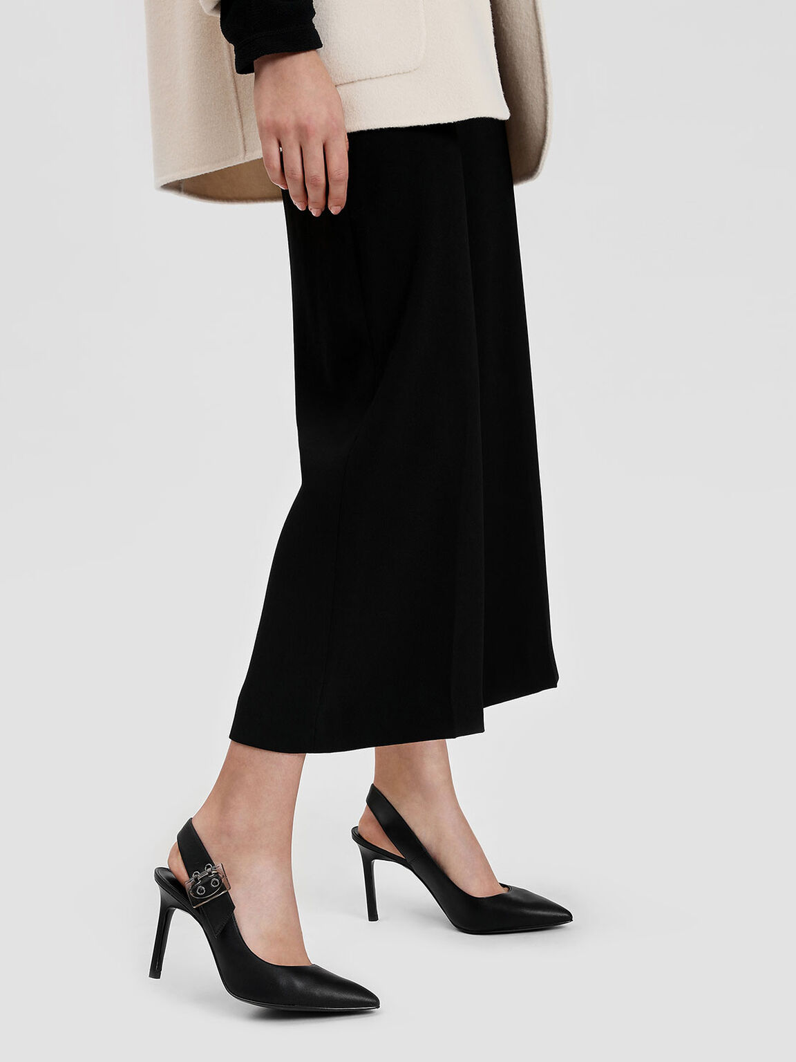 Buckled Slingback Pumps, Black, hi-res