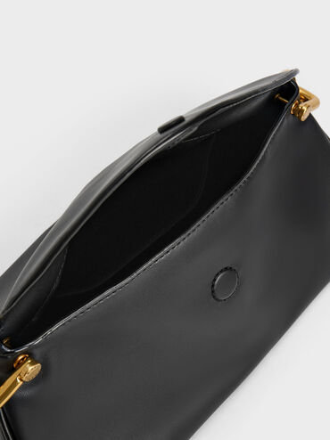 حقيبة هوبو بذراع مجدولة - كليونا, أسود, hi-res