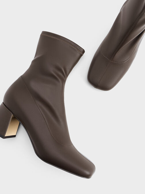 Metallic Trapeze Heel Ankle Boots, Dark Brown, hi-res