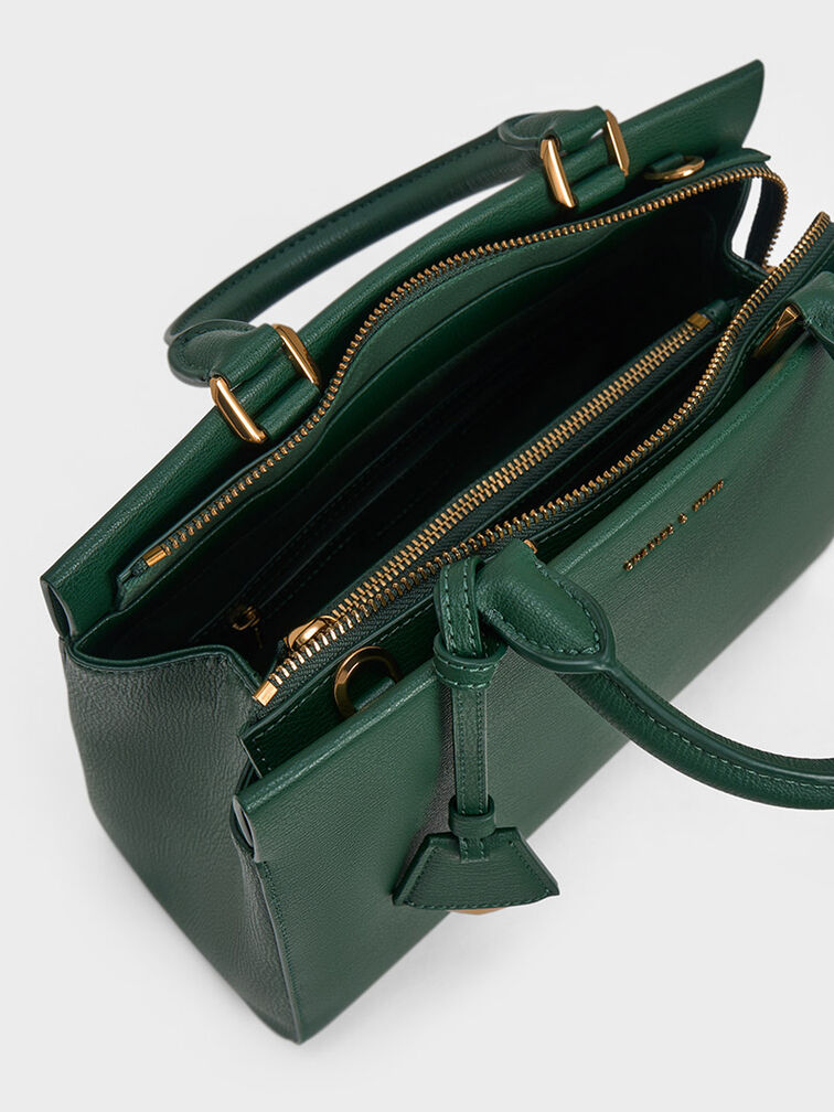 حقيبة كلاسيكية بتصميم هندسي, أخضر غامق, hi-res