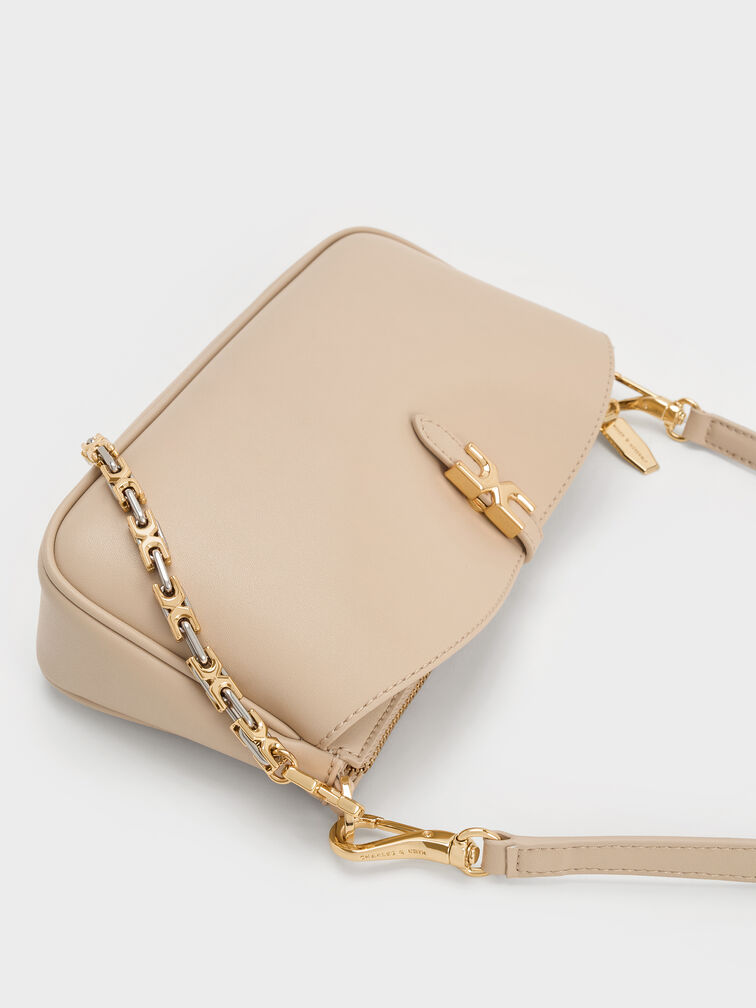Adalyn Metallic-Buckle Chain-Handle Shoulder Bag, Dusted Oat, hi-res