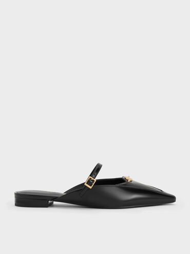Metallic-Accent Pointed-Toe Mary Jane Mules, Black Boxed, hi-res