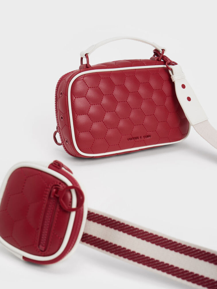 Textured Multi-Pouch Crossbody Bag, Red, hi-res