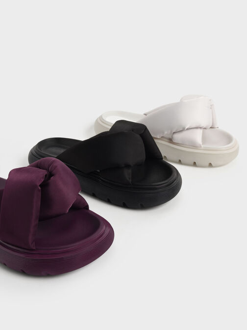 Odessa Nylon Round-Toe Slide Sandals, Purple, hi-res