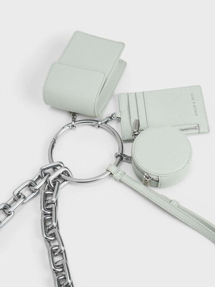 Chain Strap Ring-Detail Mini Bag, Light Green, hi-res