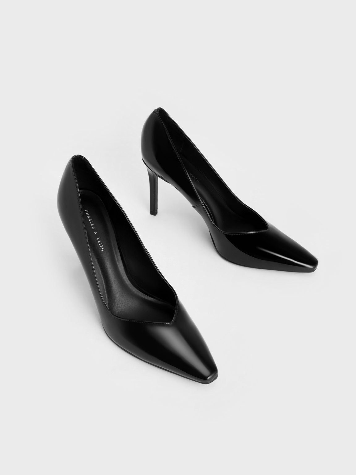 Patent Tapered Square-Toe Pumps, Black, hi-res