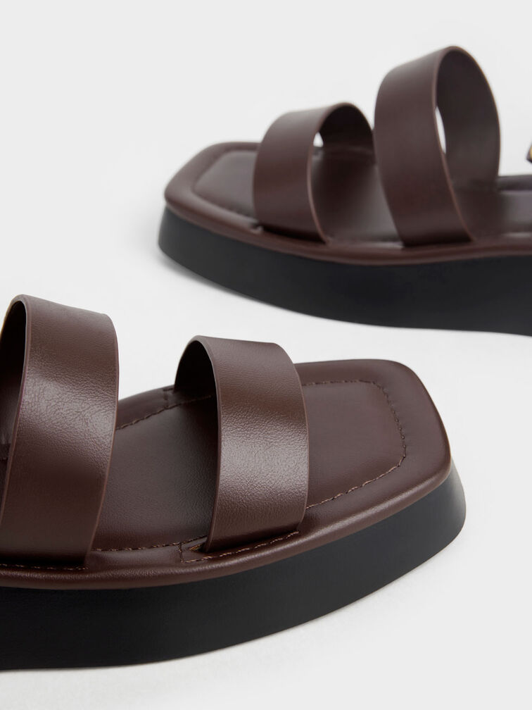 Square Toe Ankle-Strap Sandals, Brown, hi-res