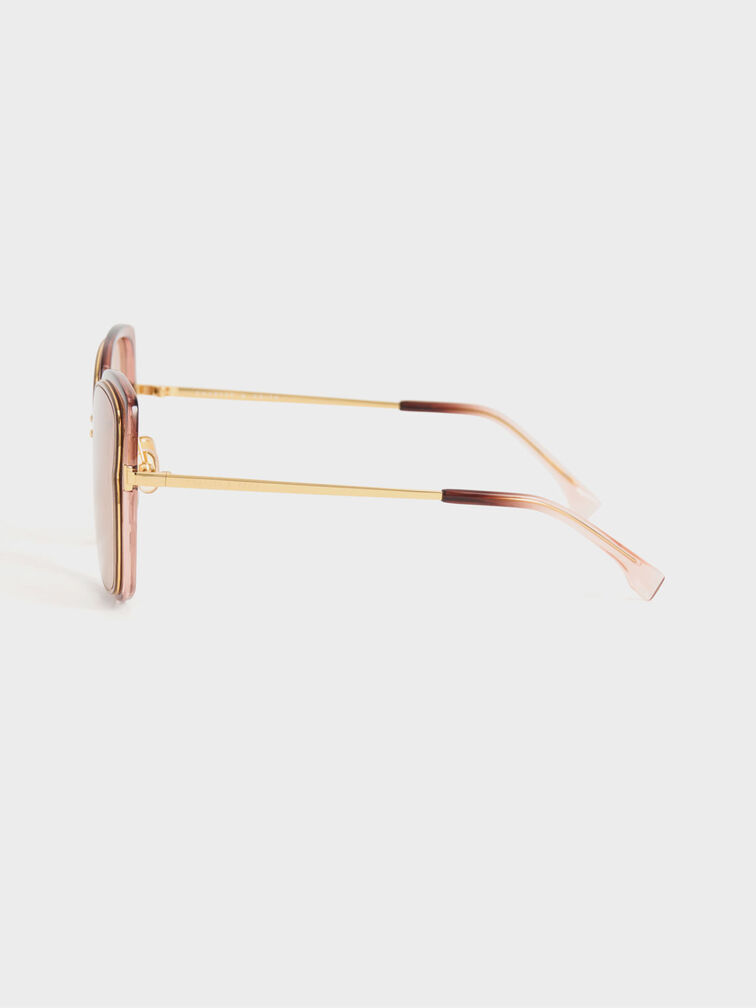 Wire-Frame Butterfly Sunglasses, Brown, hi-res